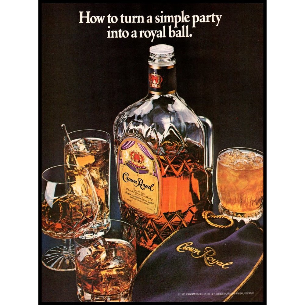 1985 Crown Royal Canadian Whisky Vintage Print Ad Royal Ball Cocktails Wall Art